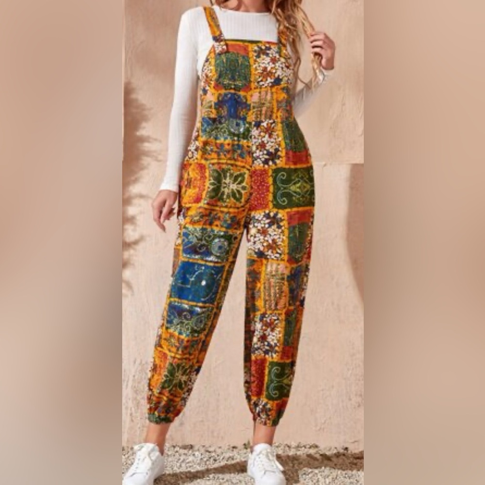 Patchwork Jumpsuit Boho pockets Prairie Artsy Coastal grandma Y2K Size S